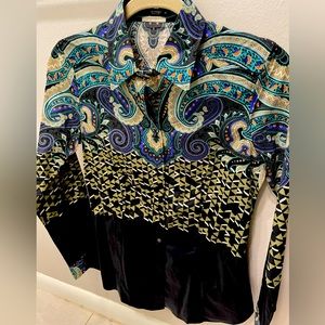 Black Etro blouse new without tags with vibrant paisley design.